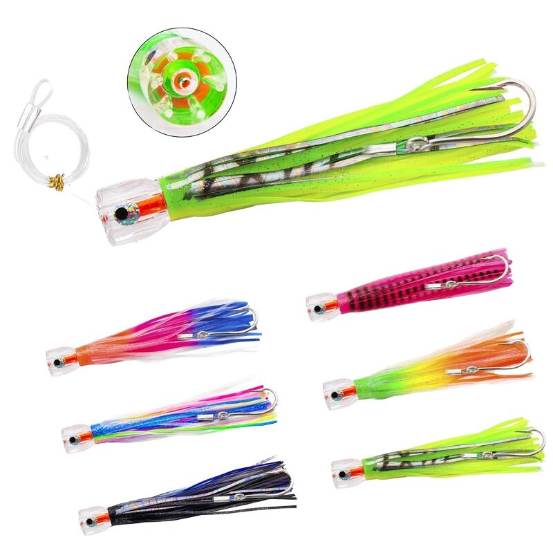 Saltwater Trolling Fluorescent Bionic Artificial Soft Bait Fishing Lure Skirt for Tuna Mahi Sea Fishing 100g