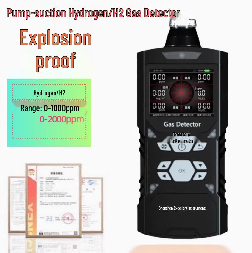 ZY-4X Portable Hydrogen Gas Detector, Pump-Suction H2 Analyzer for Chemical Plants 85 x 52 x 230 mm