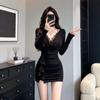 Pure Desire Lace Sexy Design Short Dress - Women's Autumn Winter Hip-Hugging Waist-Cinching Skirt
