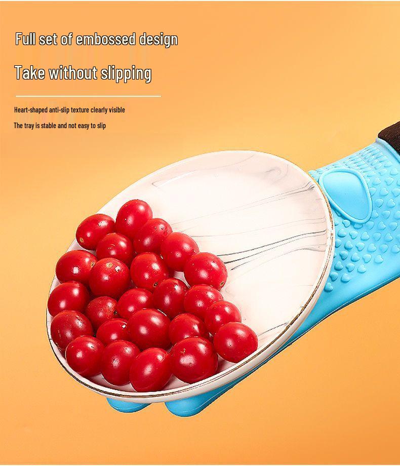 Hitzebeständige Anti-Verbrühungs-Ofenhandschuhe - Baumwollgepolstert, Silikon, Verlängertes Fünf-Finger-Design für den Küchengebrauch