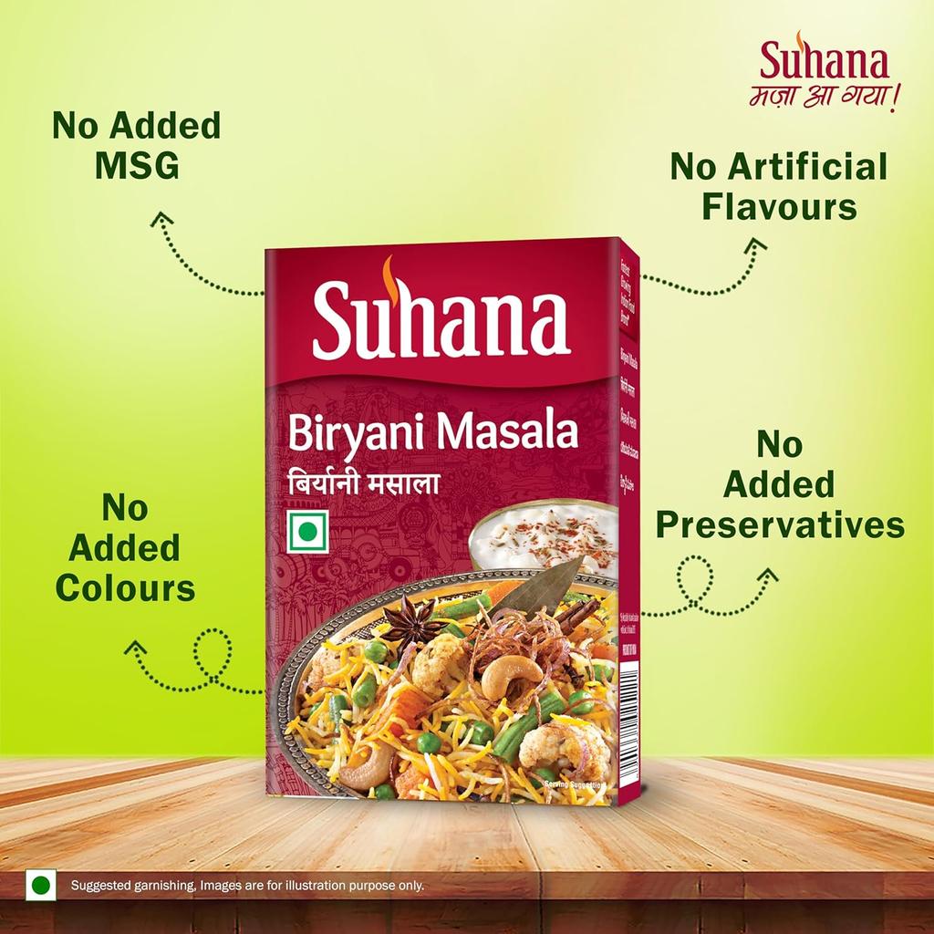 Suhana Masala Pulver Biryani Masala 100g Karton Authentische Aromatische Reiskrüutermischung für Hähnchen Gemüse Paneer Biryani