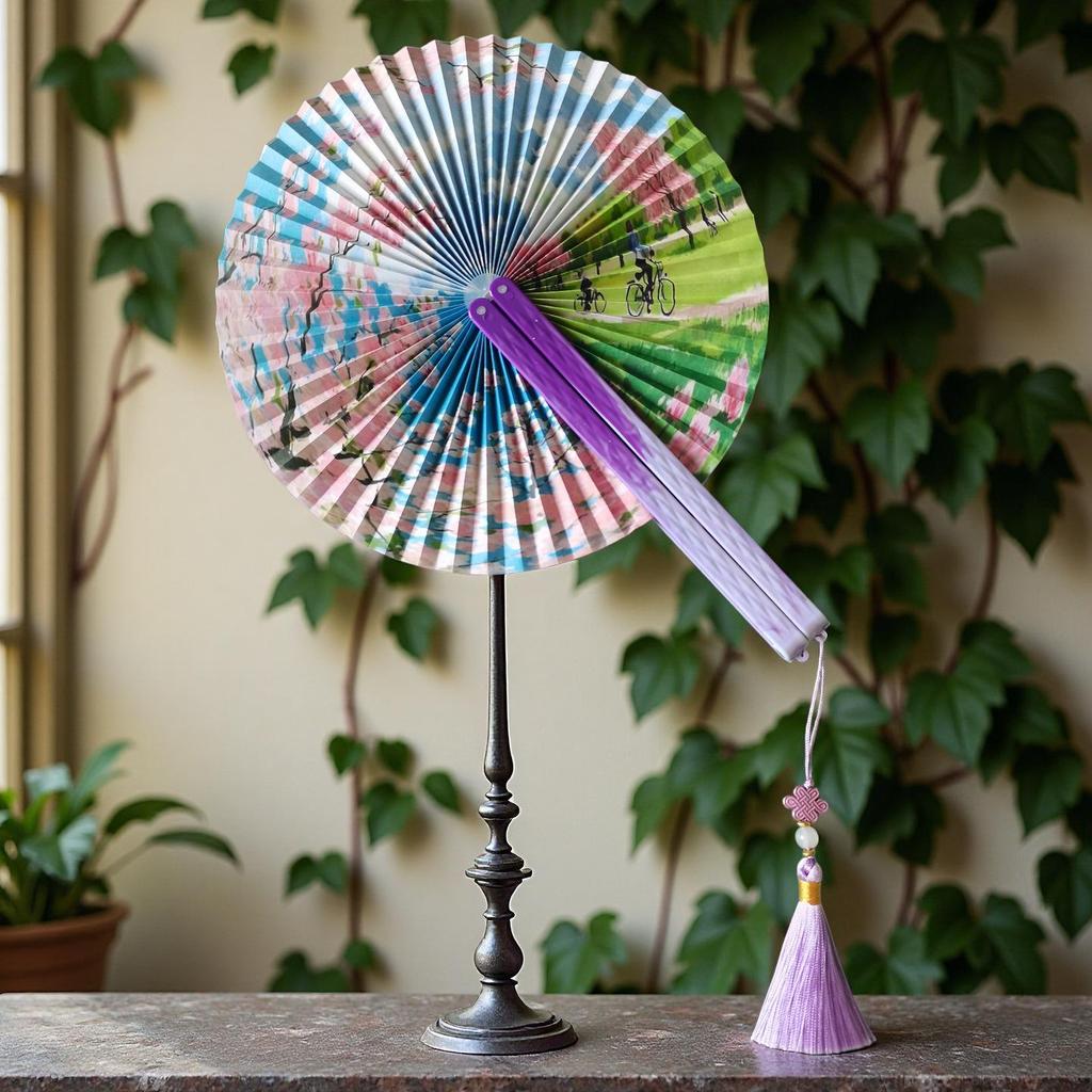 Chinese Style Portable Magnetic Folding Fan with Classical Print for Hanfu Dance