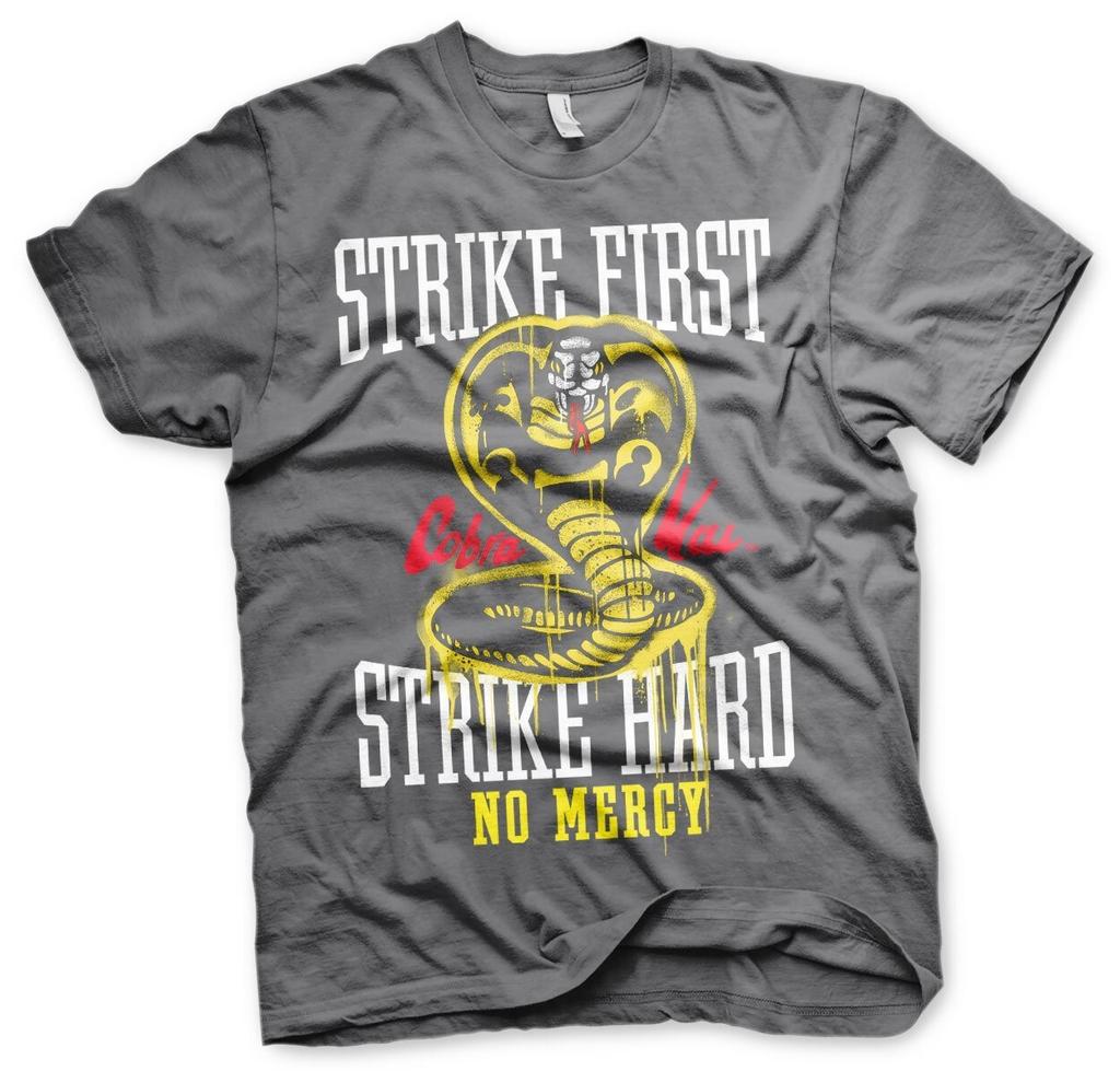 Licensed Cobra Kai Strike First strike Hard No Mercy Mens T-Shirt