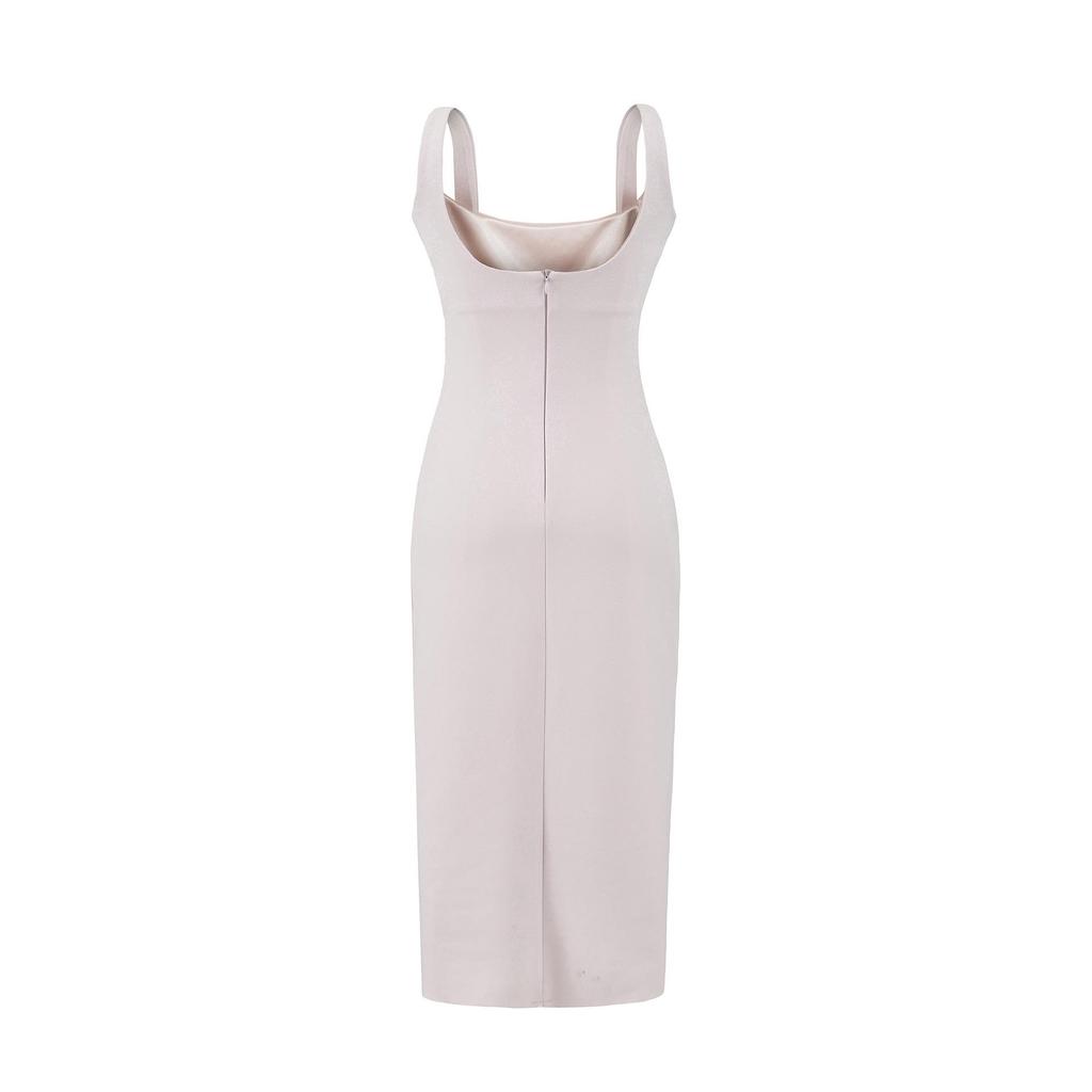 Elegant 2026 French Slim-Fit Backless Midi Dress for Women – Flattering Ruched Waist, Hip-Lifting Style in Mid-Length.