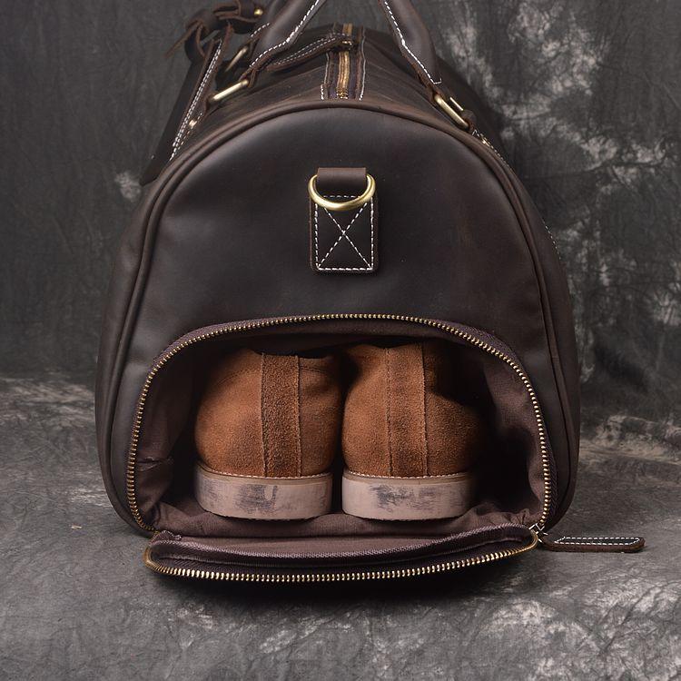 The First Layer Of Cowhide Men'S Hand-Held Travel Bag, Crazy Horse Leather Women'S Shoulder Oblique Span Bag, Large-Capacity Duffel Bag.
