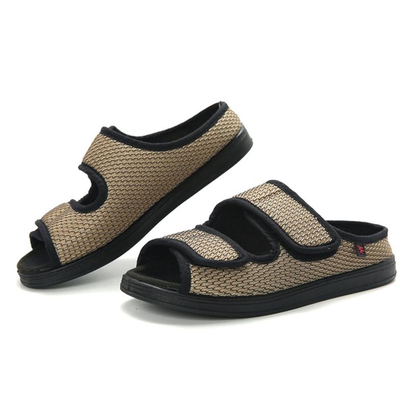 Summer Comfortable Diabetes Shoes Fat Thumb Instep Height Foot Code Middle-Aged Elderly Sandals Puffy Adjustable Slippers Unisex