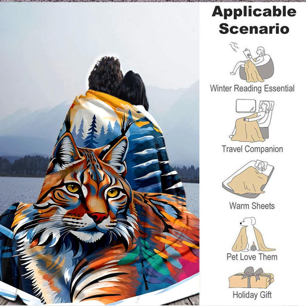 1PC Wildcat Forest Print Blanket, Soft Throw Blanket - Warm & Cozy for Couch, Bed, Office, and Travel yy250912188