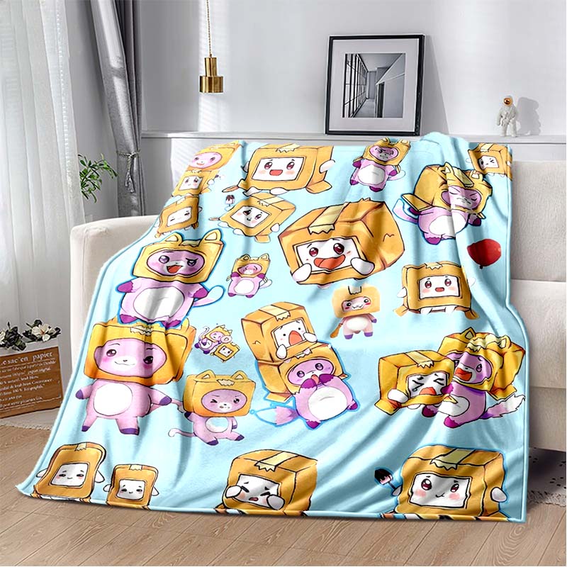 Happy Rocky And Foxy i Boxy Lankybox miękki pluszowy koc, flanelowy koc rzut koc do salonu sypialnia kanapa z funkcją spania piknik