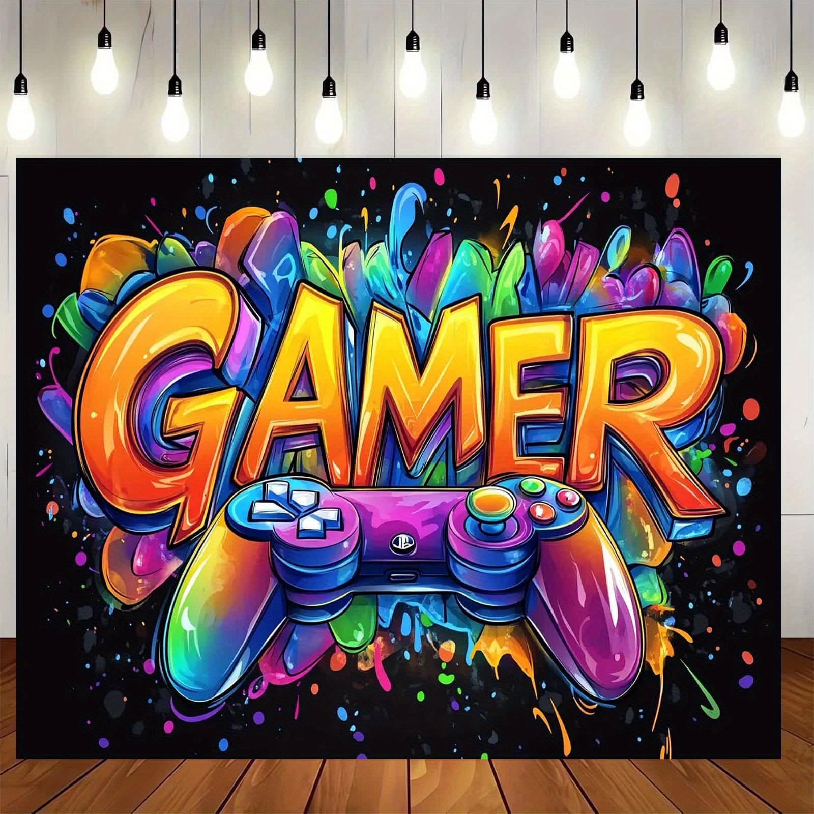 

VIKAMA Trendy Gamer Esports Tapestry Neon Gradient Gaming Controller Living Room Feature Wall Decor Room Accent 74x94cm(29x37in)