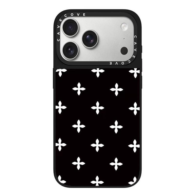 Stylish Polka Dot and Cross Flower MagSafe Case for Apple 17/15 Pro Max Phone