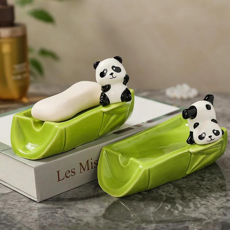 Ceramic Bamboo Soap Box Cute Panda Drain Soap Box Bathroom Decoration Kitchen Drain Rack Bathroom Accessories Cartoon Soap Box