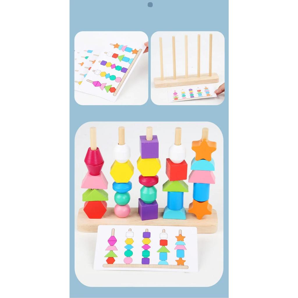 Montessori-Holzspielzeug, Farb- und Form-Matching-Puzzle-Spiel, bunte Perlen, Farberkennung, frühes Lernspielzeug, Geschenk für Kinder