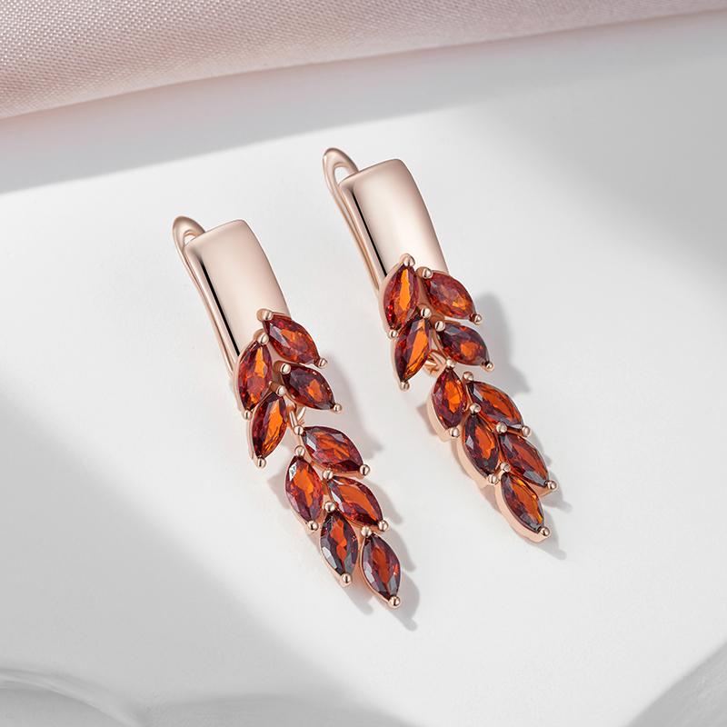 Brincos Pendentes de Folha com Zircônia Vermelha Cor Ouro Rosa Gancho Britânico Brincos de Luxo Para Mulheres Presente