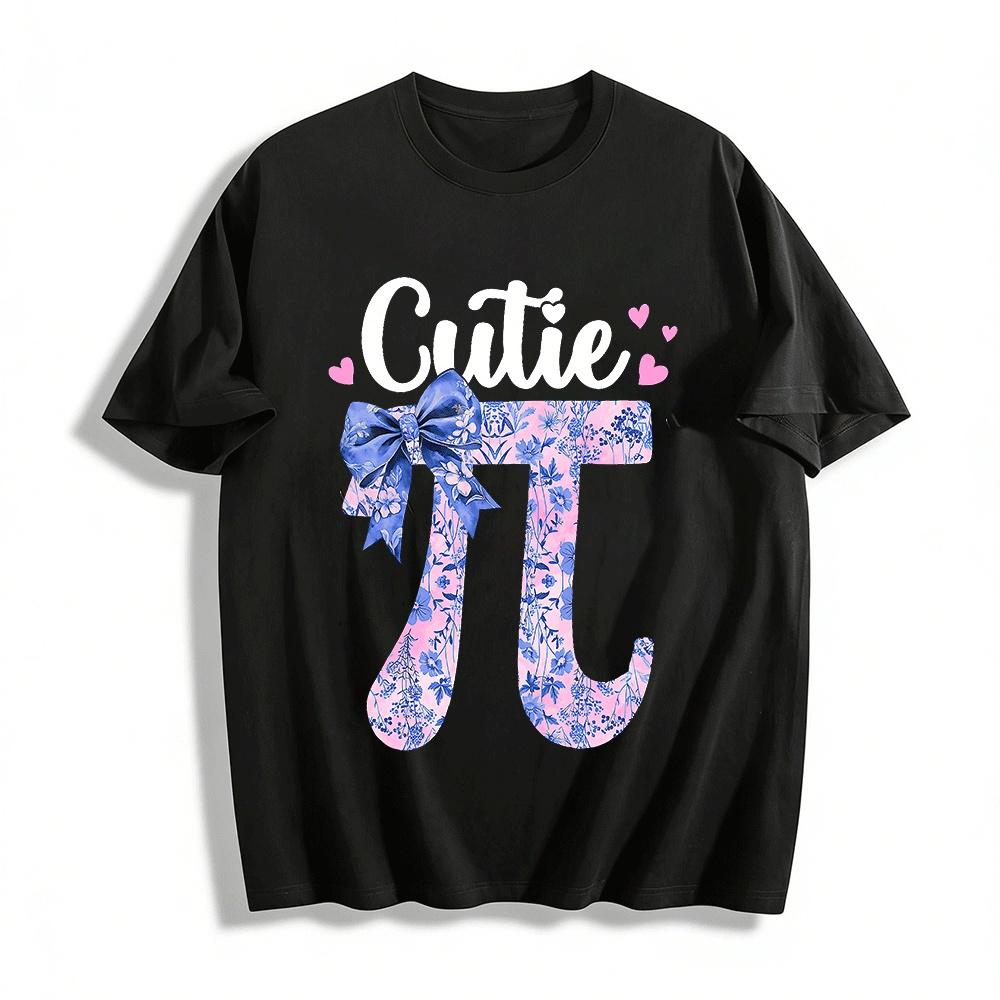 

Cutie Pi Print Ribbon Bow Graphic Tee Women Casual Letter Print Top Pure cotton T-shirt XXS