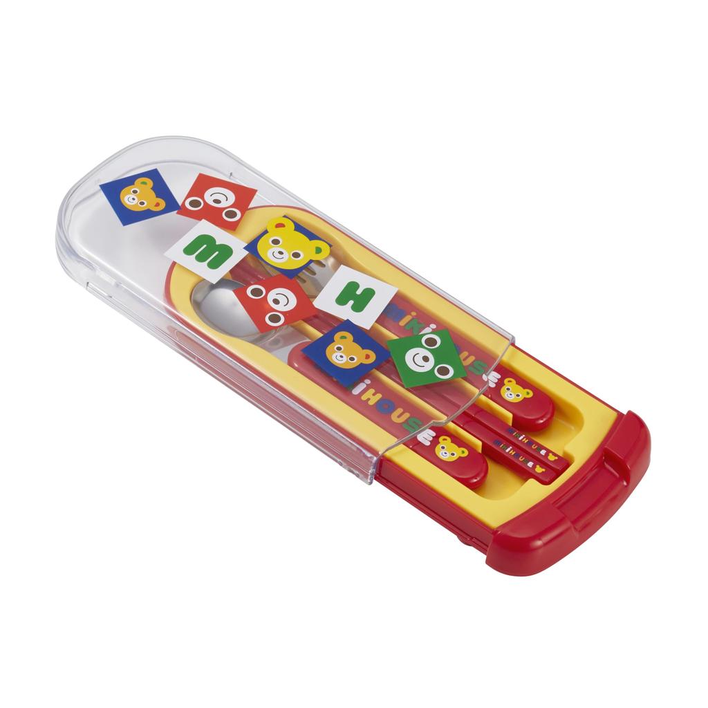 MIKIHOUSE Puzzle Blocks BPA Free Dishwasher Safe Chopsticks Spoon Fork Lunch Utensil Set with Sliding Case 197 x 84 19 mm