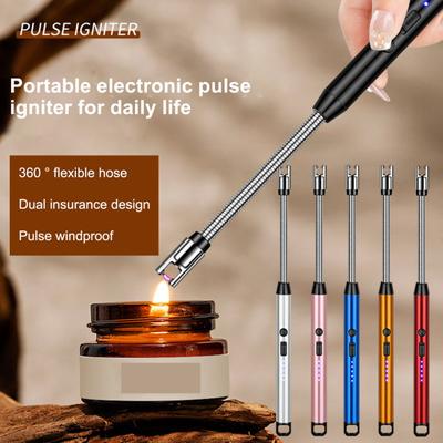 1 Set Electric Igniter USB Rechargeable Windproof LED Power Display Pulse Igniter Stick with Long Handle for Outdoor Home