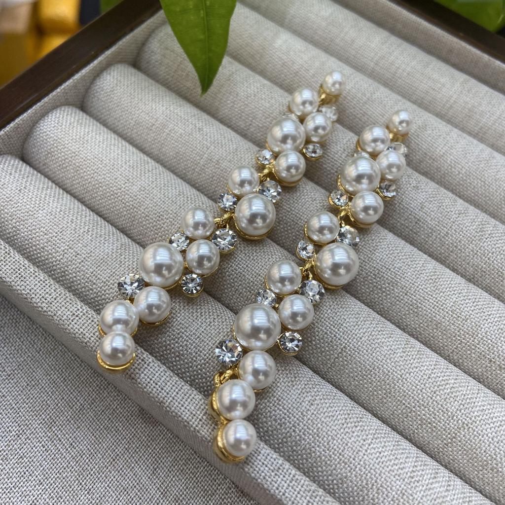 Diamond-Encrusted Long Pearl Full-Diamond Shoulder Earrings Fashion Crystal