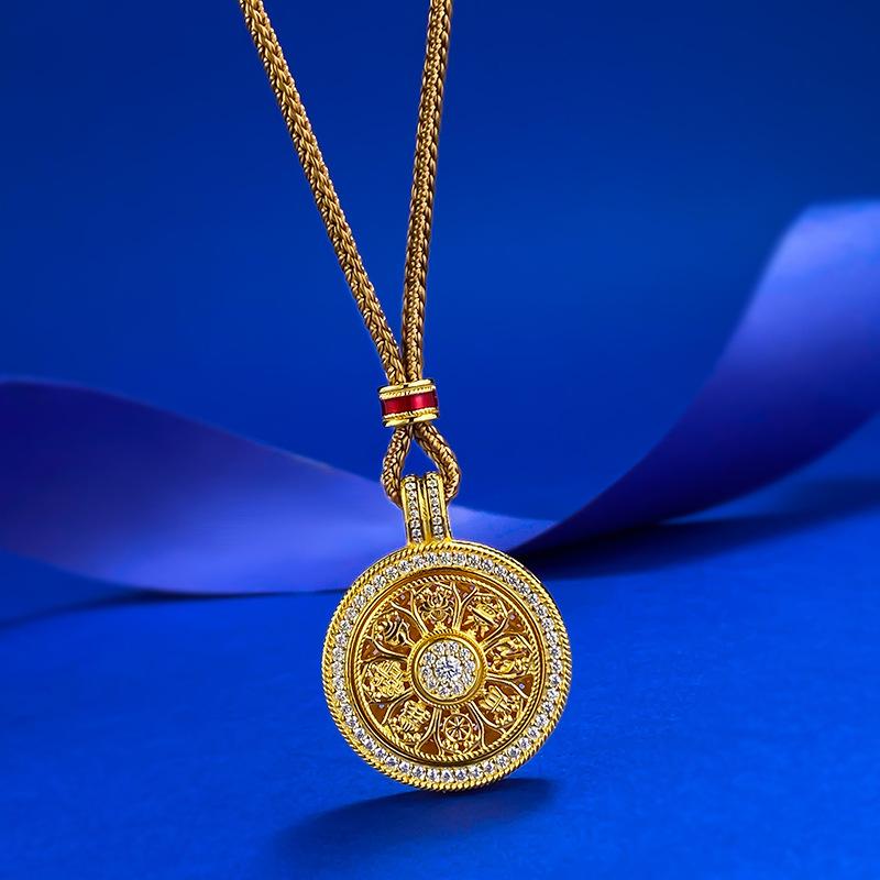 Jewelry Eight Treasures Compass Pendant Hollow Pattern Totem Rotatable Rope Necklace