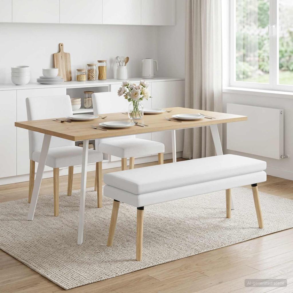 Double Layer Bench White 110 x 40 x 47 cm Fabric