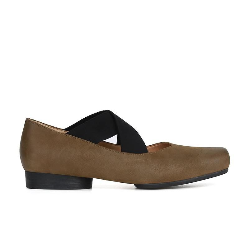 Spot~~ Su Yinyin Same Shoes Pig Nose Square Head Polished Retro Cross Strap Fashion Thick Heel Ballet Shoes Single Shoes