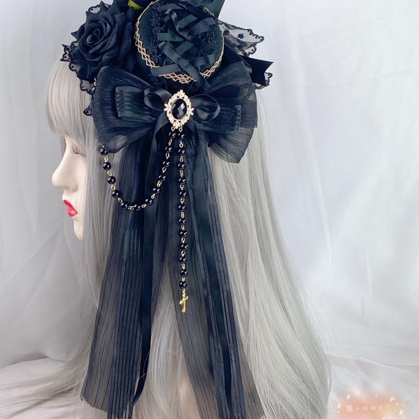 Lolita Goth Dark Versatile Fascinator Elegant Flat Hat Top Hat Headgear Hair Accessories Women Hats