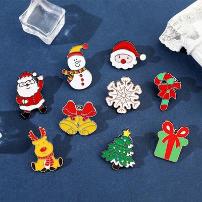 Christmas Elk Santa Claus Xms Tree Snowman Breastpins Badges Brooches For Coat Dress Shirts Bags Alloy Gift Jewelry