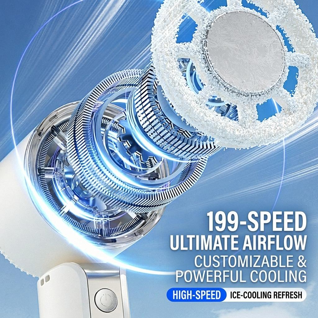 Xiaomi 2026 199 Speeds Portable Handheld Fan with Ice Cooling Tech Turbo 180° Foldable Personal Fan with Digital Display for OUTDOOR