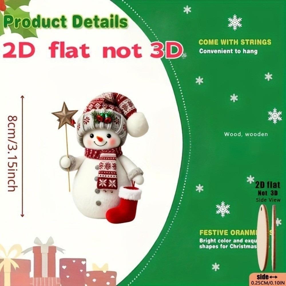 2D Flat Christmas Pendant Snowman Figure Tree Hanging Decor Wooden Snowman Decor New Year Decor