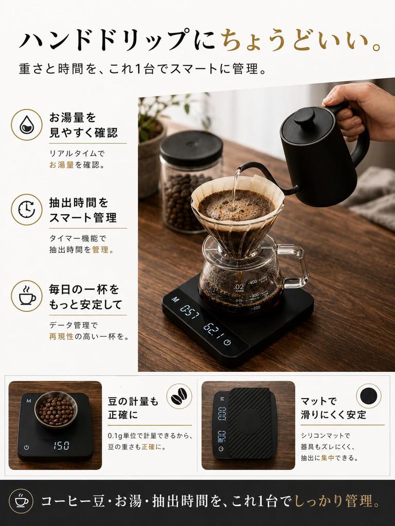[SYOKI] Coffee Scale, 0.1g High Precision, with Timer, Type-C Rechargeable, Black