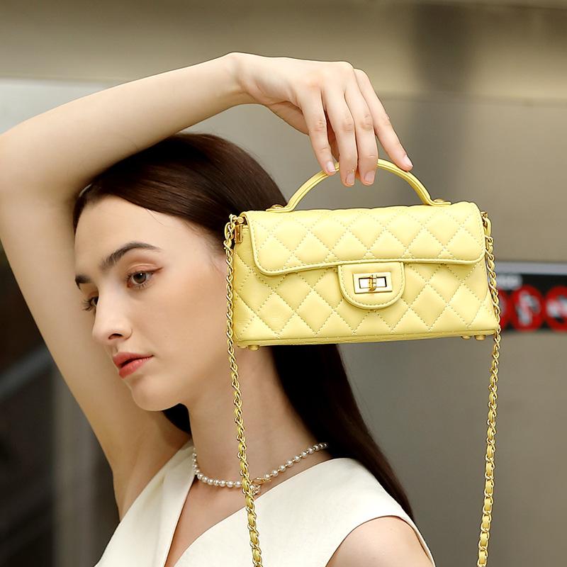 Small-flavor Chain Light Luxury Fashion Women's Genuine Leather Women's Bag New Style Single Shoulder Crossbody Bag Diamond Bag