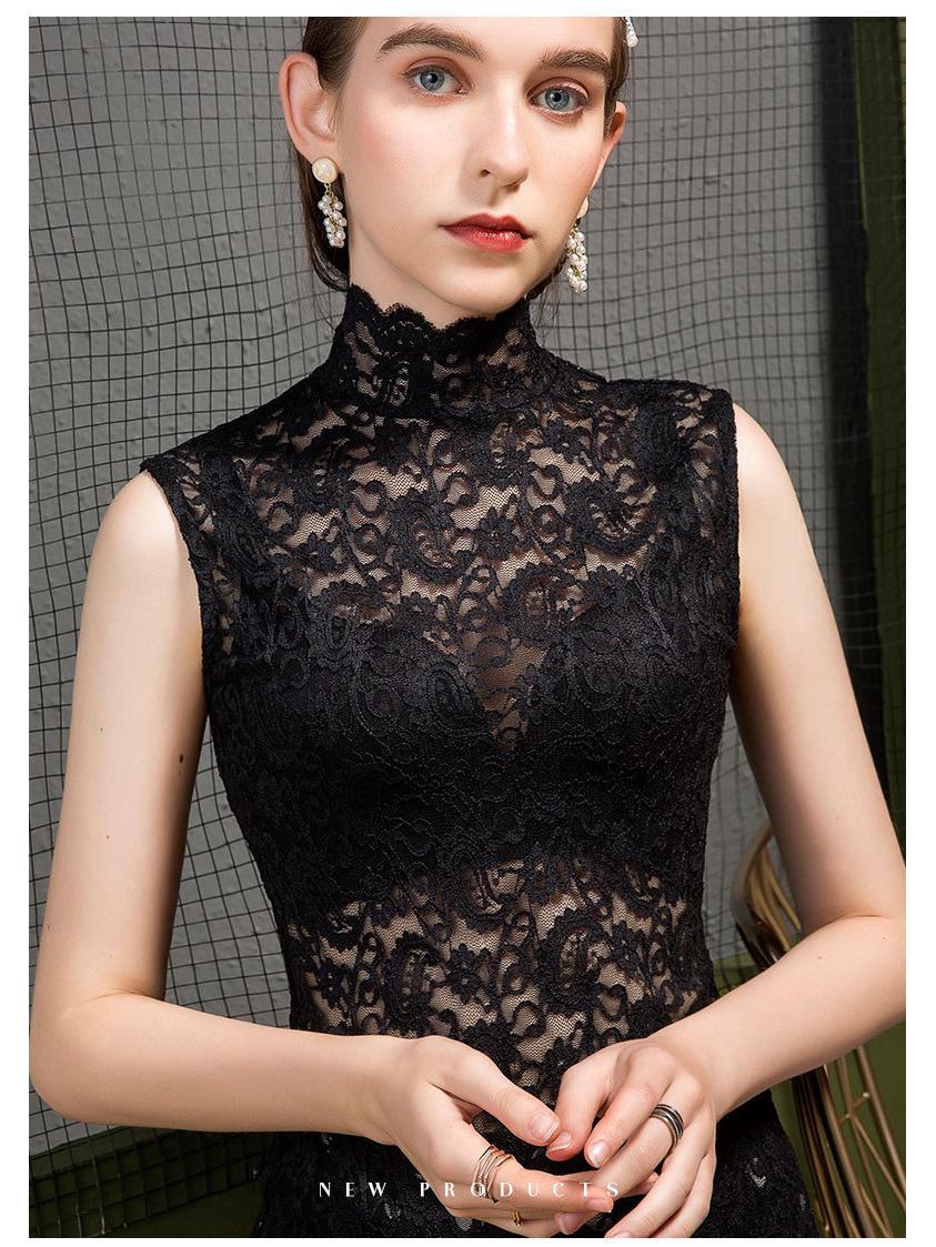 

Женская облегающая кружевная футболка с полувысоким воротником и ажурным дизайном One Size чёрный