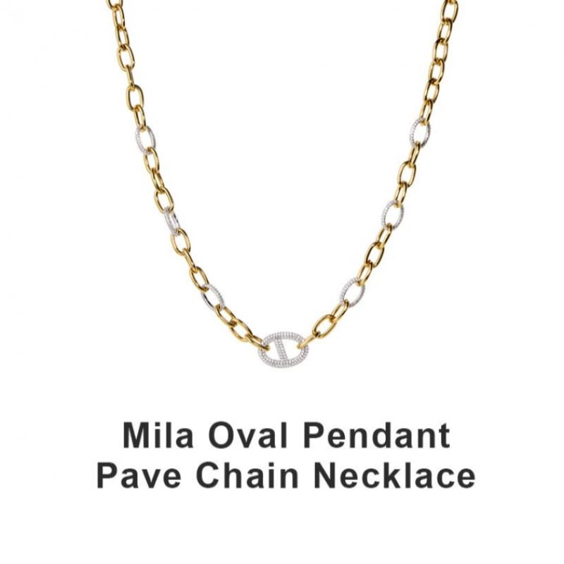 Tani by Minetani Collana con Catena Pave e Ciondolo Ovale Mila Ms3n309o