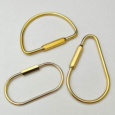 Brass Keychain With Lock D Key Chain Gold Color Camping Carabiner Survival Camping Equipment Buckles Hooks Key Ring Accessories
