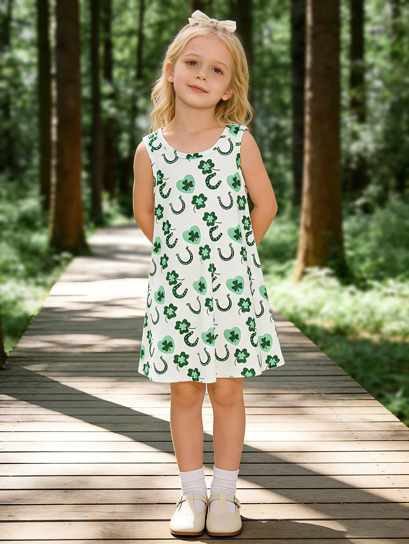 

Sleeveless Little Kids Dress, Green Comfortable and Soft A Line Sundress Holiday Gift Age 2T-8Y 7-8Y зелений