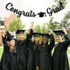 Pre-Strung Congrats Grad Banner - Black Glitter Graduation Party Banner with Cap, Congratulations Graduate Decor, High School College Graduation