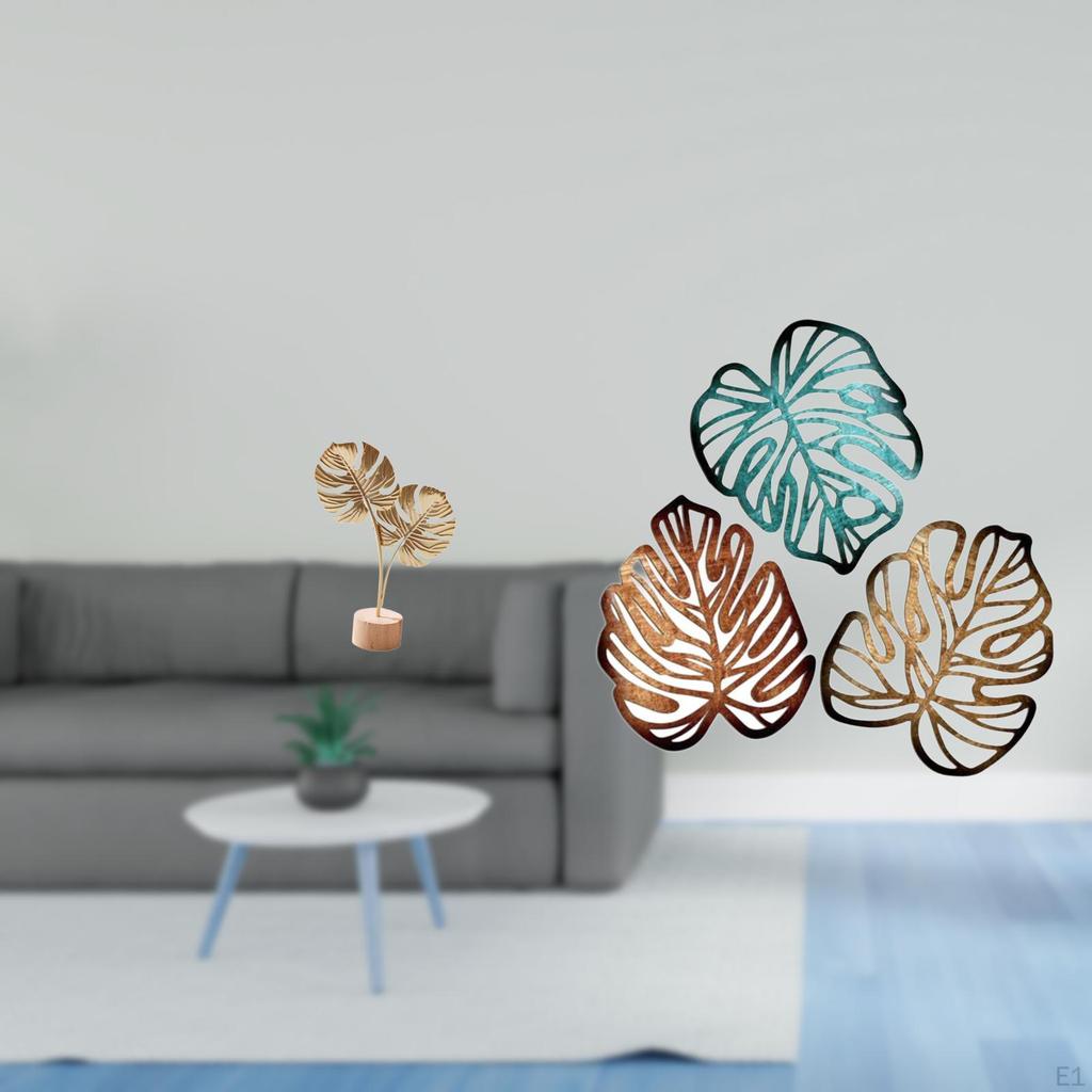 Nordic Abstract Metal Sculpture And Palm Leaves Wood Wall Decor Creative Ornament for Table Party