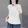 Literary Retro Solid Color Summer New Casual Round Neck Short-sleeved Top Loose and Versatile Foreign T-shirt Women