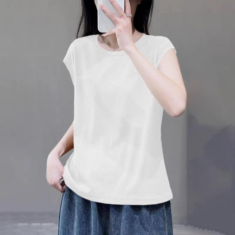 Literary Retro Solid Color Summer New Casual Round Neck Short-sleeved Top Loose and Versatile Foreign T-shirt Women