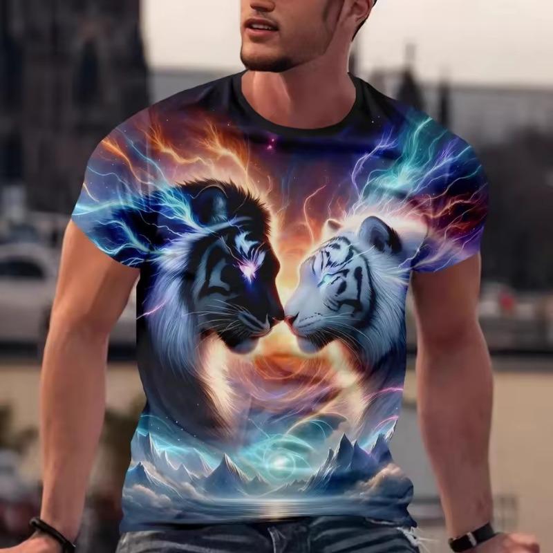 Street Trend Funny Men's Clothing Casual T-shirt 3D Printing Creative Graphic Short Sleeved Loose Round Neck Top Men