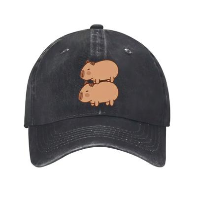 Cute Stacked Capybara Baseball Cap Polyester Distressed Casual Streetwear Adjustable Unisex Hat