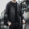 Hooded Leather Men's New Autumn and Winter Korean Version of Thin Velvet Leather Jacket Trend Casual Motorcycle Wear Cargo Coat