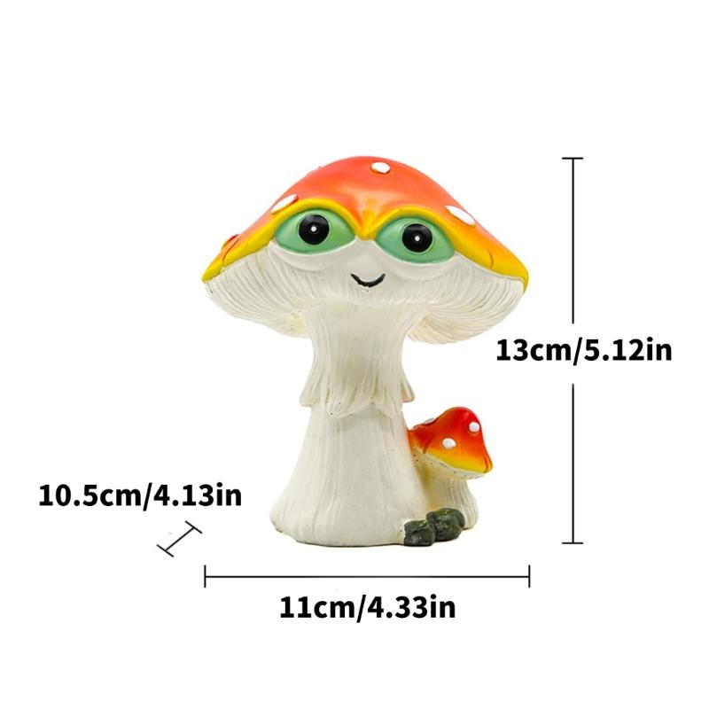 Handcrafts Green Eyed Mushroom Figurine Resins Miniature Ornament for Whimsically Tabletop and Garden Landscape Decors