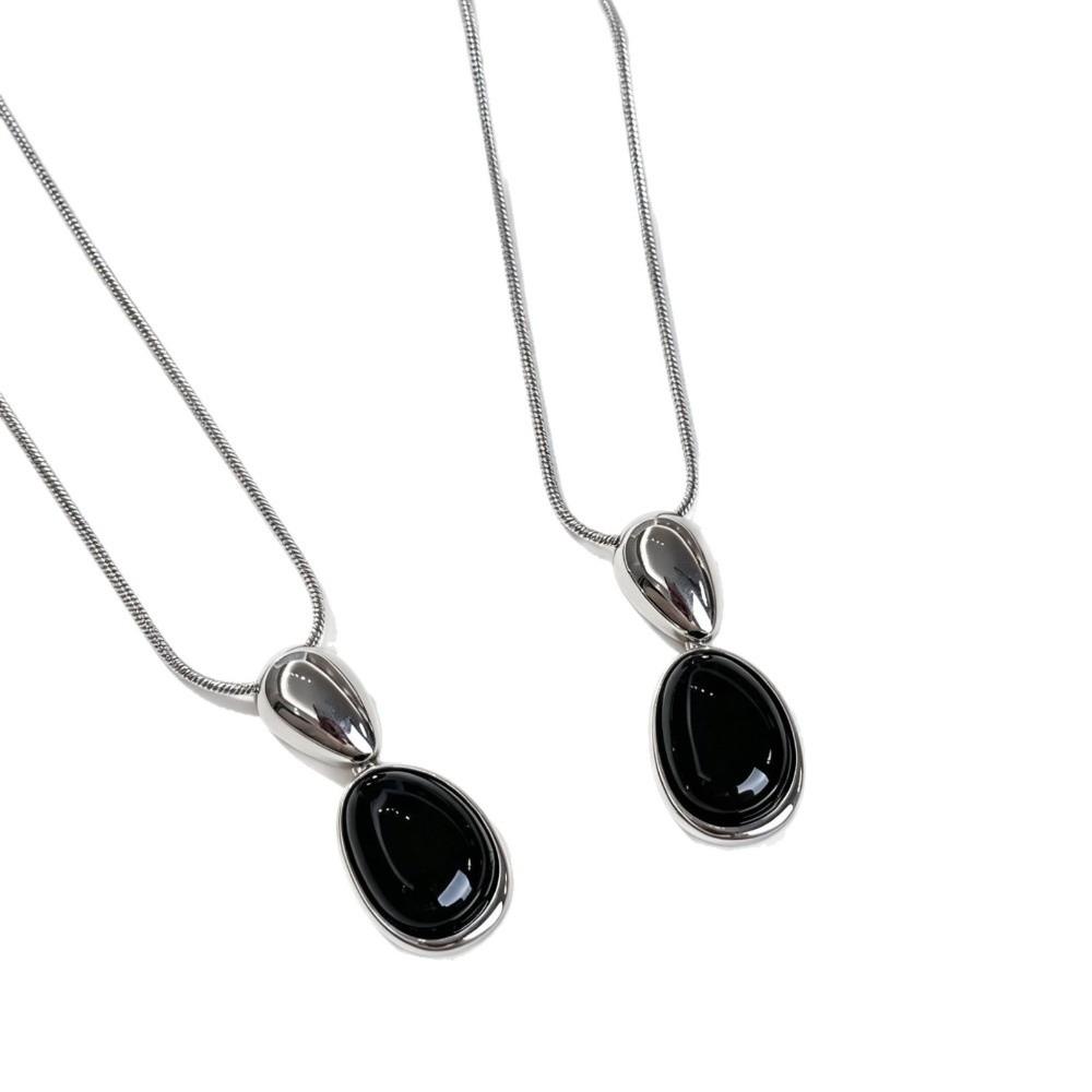Black Color Water Drop Pendant Necklace Adjustable Sweater Chain for Women