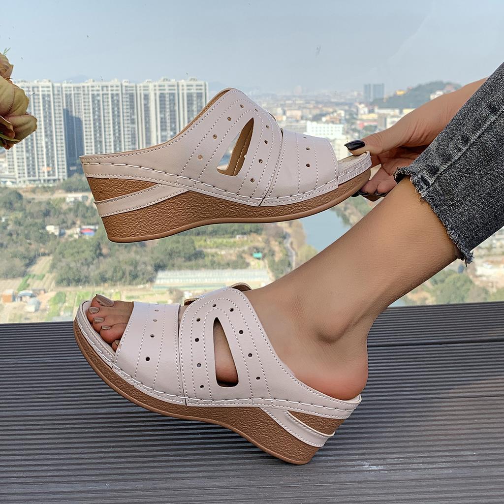 Women's Casual Wedges Platform Slippers 2026 Summer Fashion Open Toe Sandals Vintage Anti-slip Leather Shoes Zapatos De Mujer