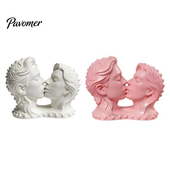 High-end Soft Decoration Display 3D Printed Couple Kissing Head Sculpture, White Modern Art Statue Anniversary Romantic Craft for Living Room Bedroom,