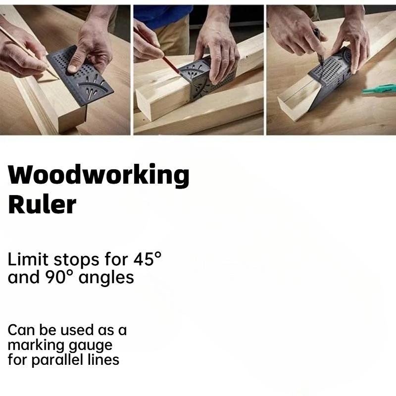 New Arrival Woodworking Gauge Ruler 3D Mitre Angle Measuring Square Measure Tool 45 Degree and 90 Degree with Carpenter Pencil
