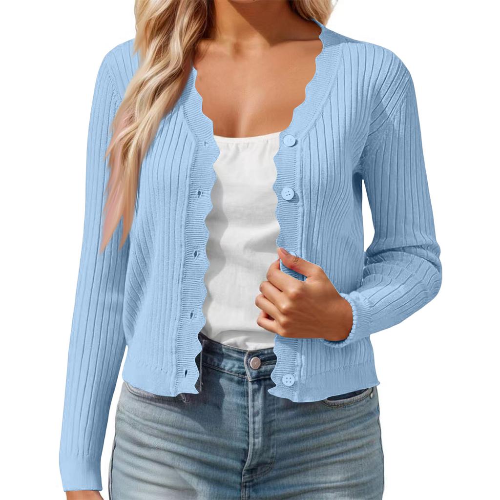 Cardigan casual da donna colorato con bordo a fungo, scollo a V, giacca corta in maglia sottile