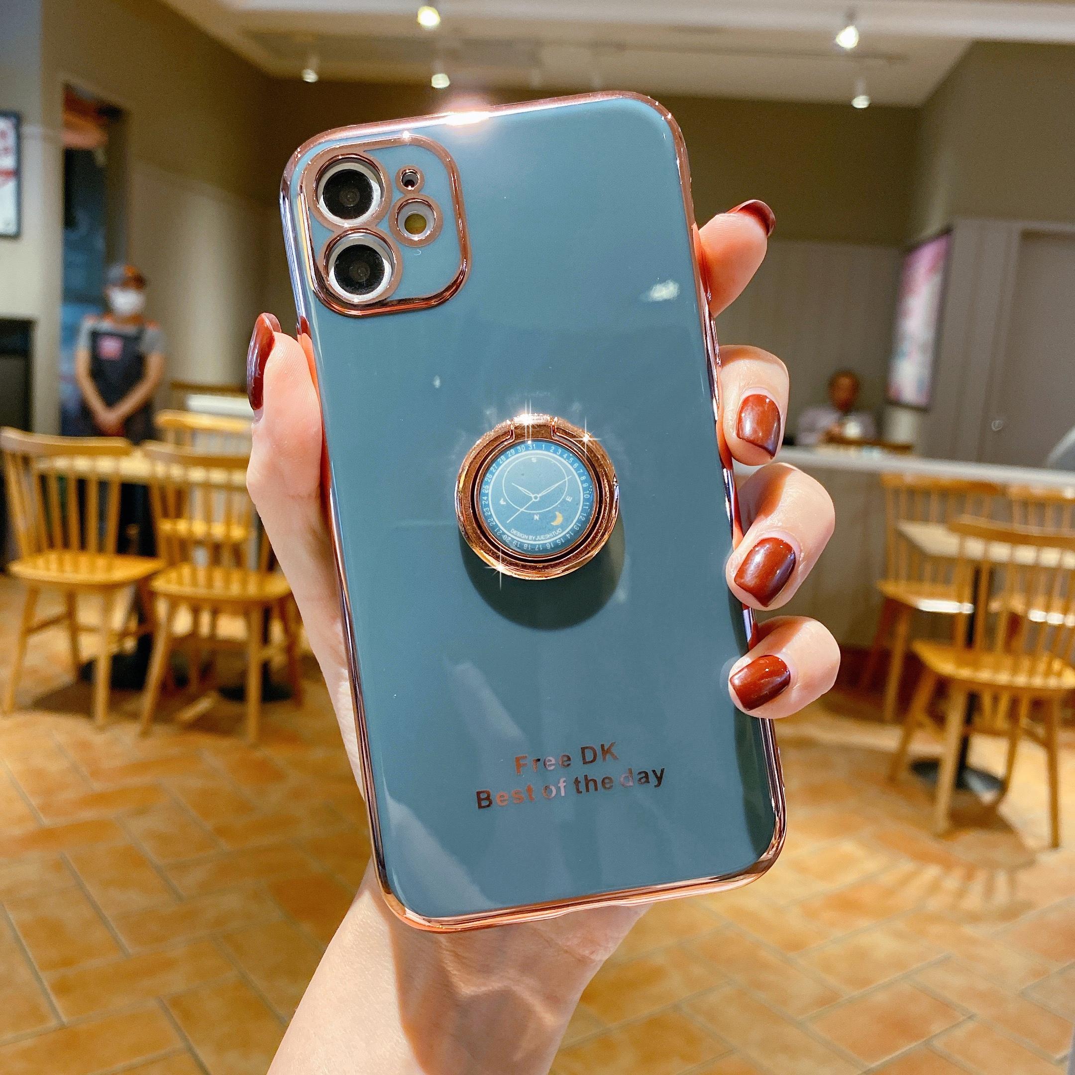 

Bling Finger Ring Clock Toy Plating Solid Color Bumper Phone Case For iPhone 14 Samsung Xiaomi Huawei Stand Holder Симпатична силіконова протиударна задня кришка Samsung Galaxy A54 5G синій