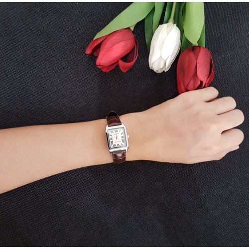 Casio LTP-V007L-9B Women's Rectangular Leather Strap Roman Gold Dial Dress Watch, Gold, Quartz Movement.