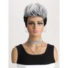Fashion Short Wavy Wig Women White Black Gradient Fluffy Synthetic Hair Natural Look